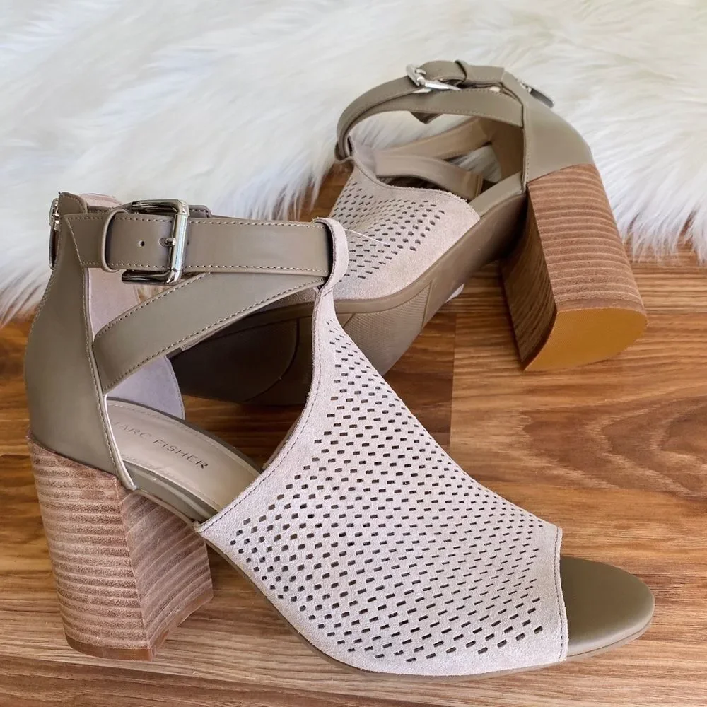 Marc Fisher Gabie Stacked Heel Open Toe Boots